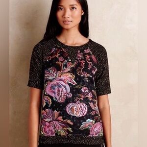 Anthropologie Black Floral Blouse